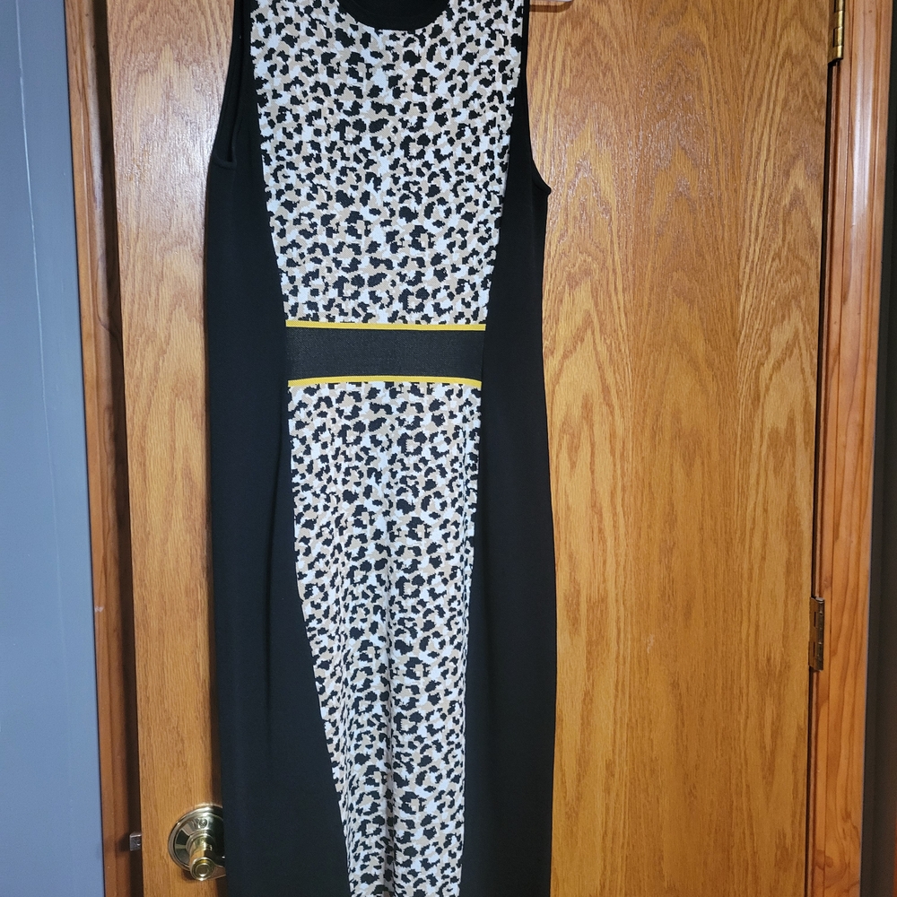 New York & Company Black and White Animal Print Midi Dress